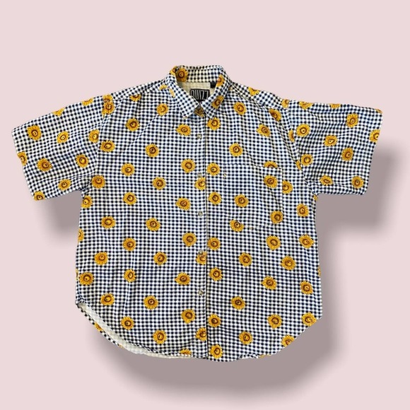 Quizz Tops - Vintage Sunflower Gingham Grandma Plaid Button Up Top Size Large
